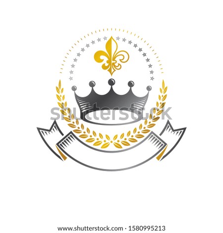 Royal Crown emblem. Heraldic Coat of Arms decorative logo isolated vector illustration. Ancient logotype in old style on white background.