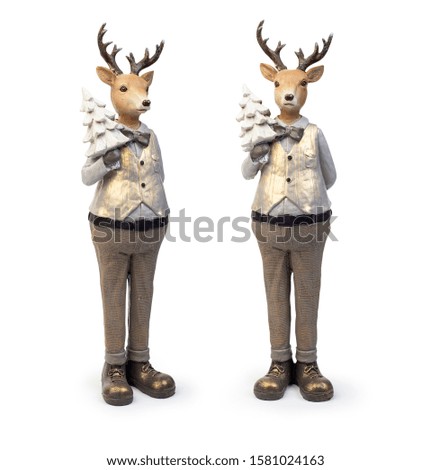 Cartoonish deer character christmas decorative elements, isolated on white background, Clipping path included 