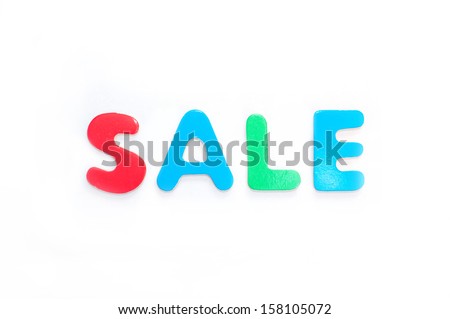 Wooden sale letters isolated on white, colourful 