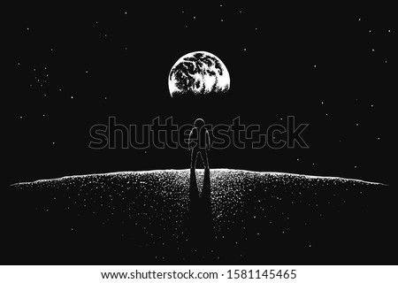 Astronaut looks to Earth from Moon Royalty-Free Stock Photo #1581145465