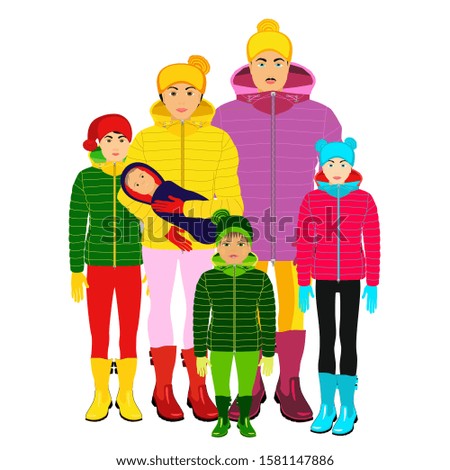 Family in winter clothes isolated