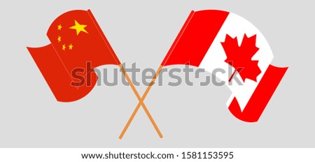 Crossed and waving flags of China and Canada. Vector illustration
