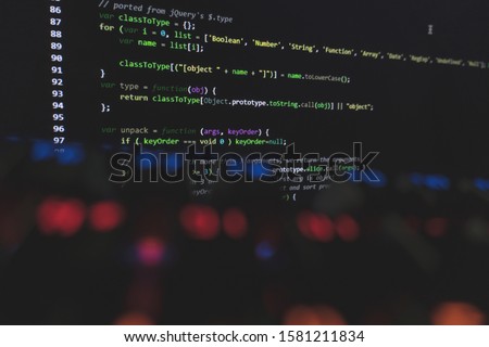 coding in react JS JavaScript JSX. blur coding background. Royalty-Free Stock Photo #1581211834
