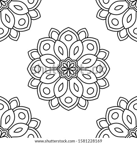 Fantasy seamless pattern with ornamental mandala. Abstract round doodle flower background. Floral geometric circle. Vector illustration.  
