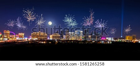Fireworks over Las Vegas skyline. Royalty-Free Stock Photo #1581265258