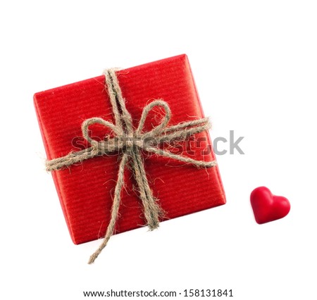red box and red symbol of heart isolated on white