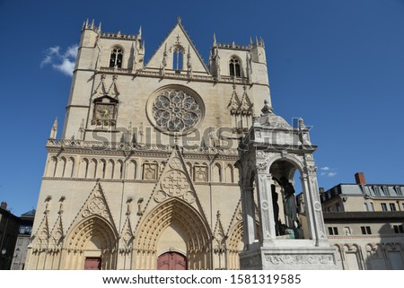 Saint Jean Cathedral (Cathédrale Saint-Jean-Baptiste) in Lyon, France, Europe Royalty-Free Stock Photo #1581319585