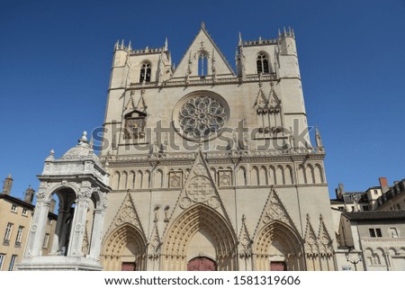Saint Jean Cathedral (Cathédrale Saint-Jean-Baptiste) in Lyon, France, Europe Royalty-Free Stock Photo #1581319606
