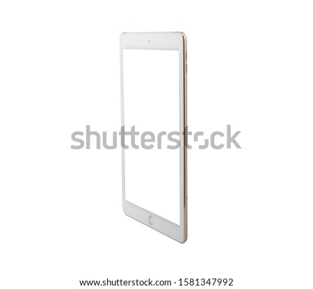 tablet white color with blank touch screen isolated on white background.