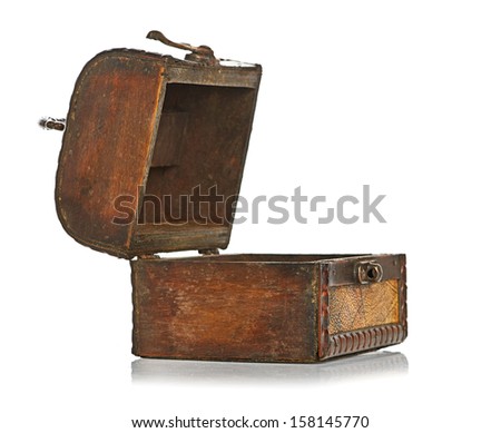 open wooden chest isolated on white background