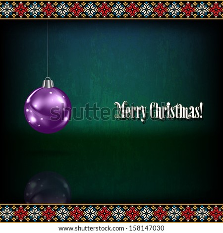 abstract celebration greeting with purple Christmas ball on green