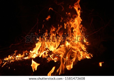 Heat energy fire that burns violently on a black background.