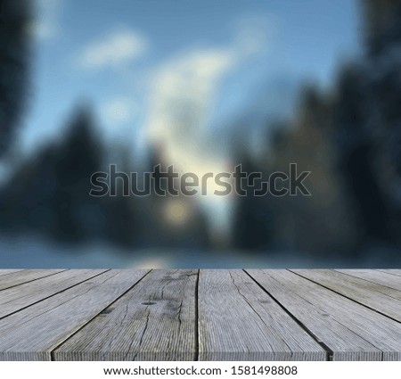 wooden table of free space and winter landscape