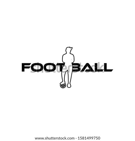 Football vector illustration. Sport Logo with football text and football player figure isolated on white background. Vector design template for football championship or competition design element.