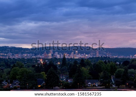 Portland Oregon, USA sunset seen from Mt. Tabor.