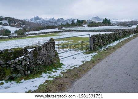 Snowy landscape in the mountains of Peneda Geres National Park. Winter is coming. Portugal.
