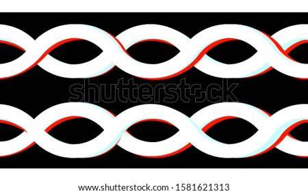 seamless elegant pattern, bifurcated chains white blue red lines on a black background