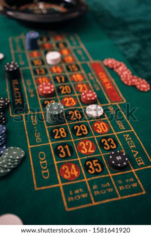 Roulette table top wiev with poker chips