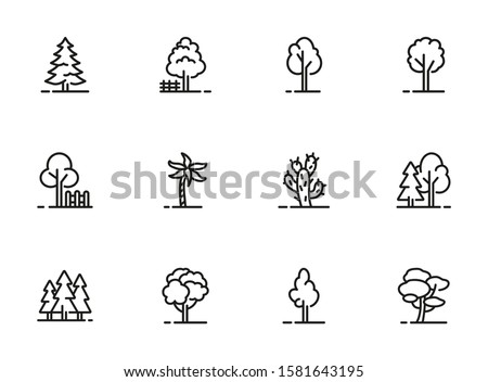 Trees thin line icon set. Forest, park and garden trees isolated sign pack. Nature concept. Vector illustration symbol elements for web design and apps.