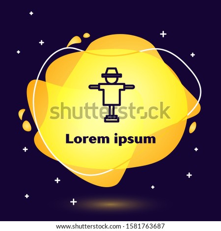Black line Scarecrow icon isolated on blue background. Abstract banner with liquid shapes. Vector Illustration