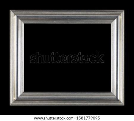 Isolated Black Background Photo Frame, Silver or Chrome Looking Antique Frame, Used Vintage Photo Frame.