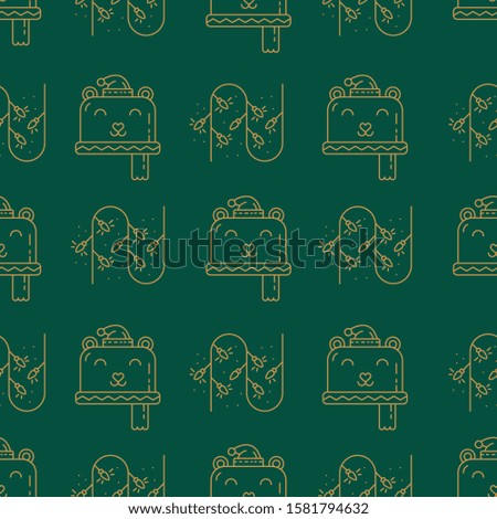 Simple seamless christmas sale pattern vector illustrations. gold outlines on green background