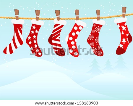 Christmas retro stockings in snowing