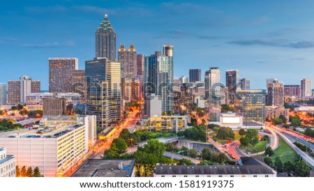 Atlanta, Georgia, USA downtown cityscape from above at twilight.