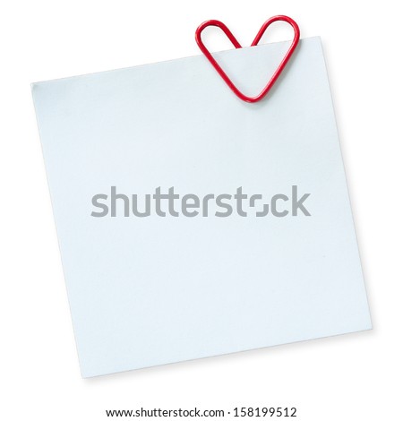 Note and heart shaped paper clip on a white background Royalty-Free Stock Photo #158199512