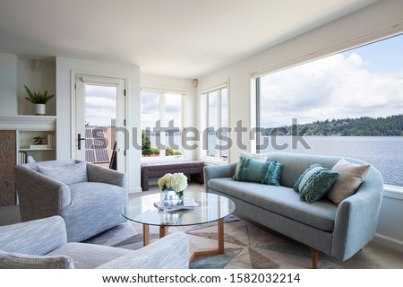 Luxury Interior Sitting Room with Stunning Lake View