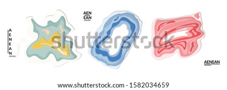 Set of 3D paper cut wavy holes. Vector paper cut layers create topography map concept or smooth origami paper carving craft. Wavy layered material design paper art isolated design elements.