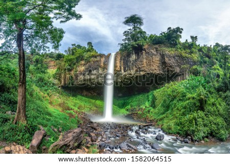 Royalty high quality free stock image aerial view of Lieng Nung or Dieu Thanh waterfalls is view point in Dak Nong global geological park, Dak Nong province, Vietnam.