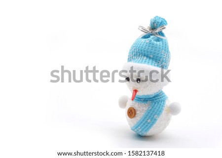 Happy snowman standing in christmas on white background. Winter fairytale. Merry christmas and happy new year greeting card.