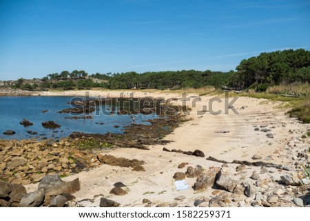Canelas beach in San Vicente do Mar, town hall of O Grove, Spain. Summer landscape typical of Galicia in a tourist area