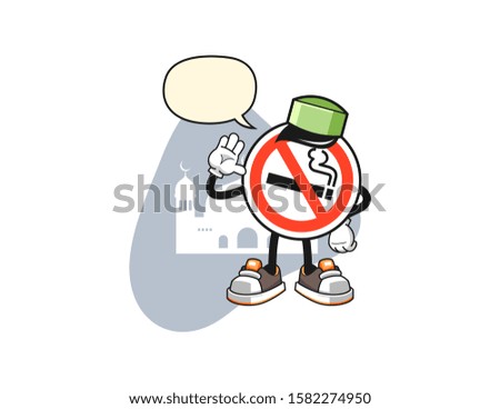 No smoking sign muslim with speech bubble cartoon. Mascot Character vector.
