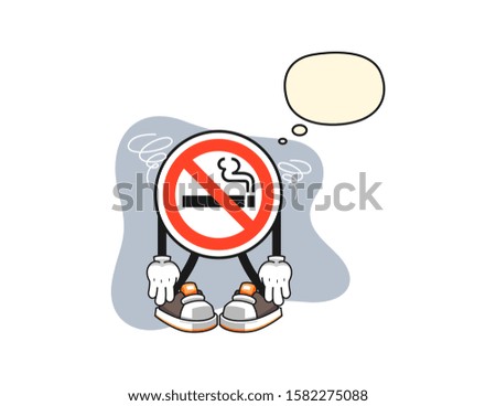 No smoking sign broken spirit with thought bubble cartoon. Mascot Character vector.