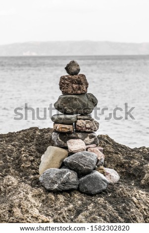 Stone pyramid on the Mediterranean coast