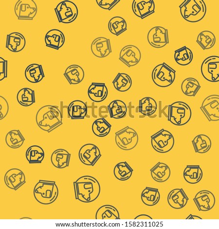 Blue line Dog in astronaut helmet icon isolated seamless pattern on yellow background.  Vector Illustration