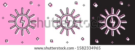 Set Solar energy panel line icon isolated on pink and white, black background.  Vector Illustration