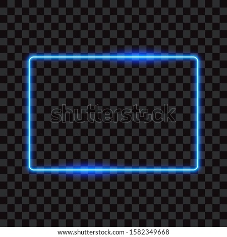 Blue neon rectangle frame, sign on transparent background, vector illustration. Royalty-Free Stock Photo #1582349668