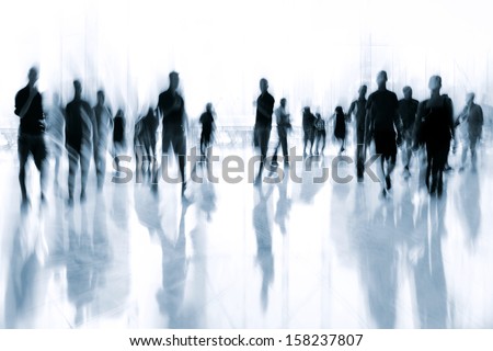lobby in the rush hour is made in the manner of blur and a blue tonality Royalty-Free Stock Photo #158237807