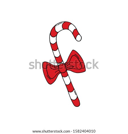 Christmas illustration, sign or icon of candy cane, hand drawn style. Good for greeting cards or web using.