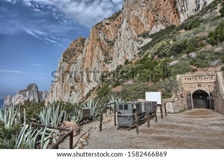Porto Flavia mining gallery, Sardinia, Italy Royalty-Free Stock Photo #1582466869