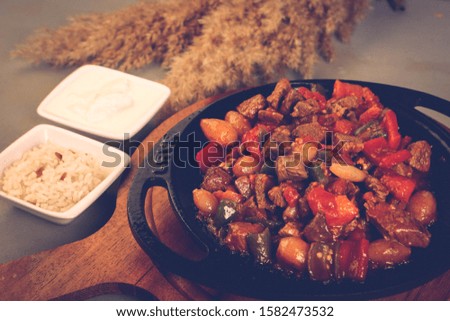Delicious traditional oriental turkish kebap and shashlik skewer