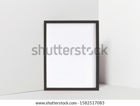 Black art frame image mockup. White perspective  background.