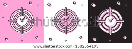 Set Time Management icon isolated on pink and white, black background. Clock and gear sign. Productivity symbol.  