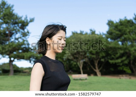 japanese girl portrait in windy day