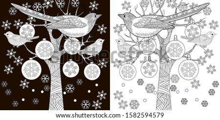 Coloring Pages. Coloring Book for adults. Colouring pictures with birds. Antistress freehand sketch drawing with doodle and zentangle elements.