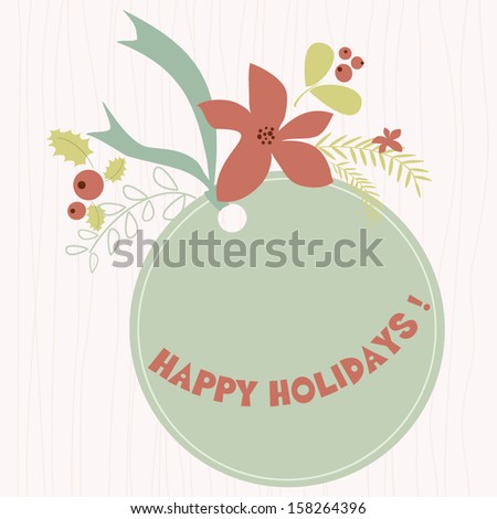 Christmas background, sticker, flower and ribbon 