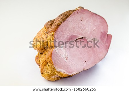 unpacked, lie smoked or grilled meat delicacies, sausage, meat, on an isolated white background